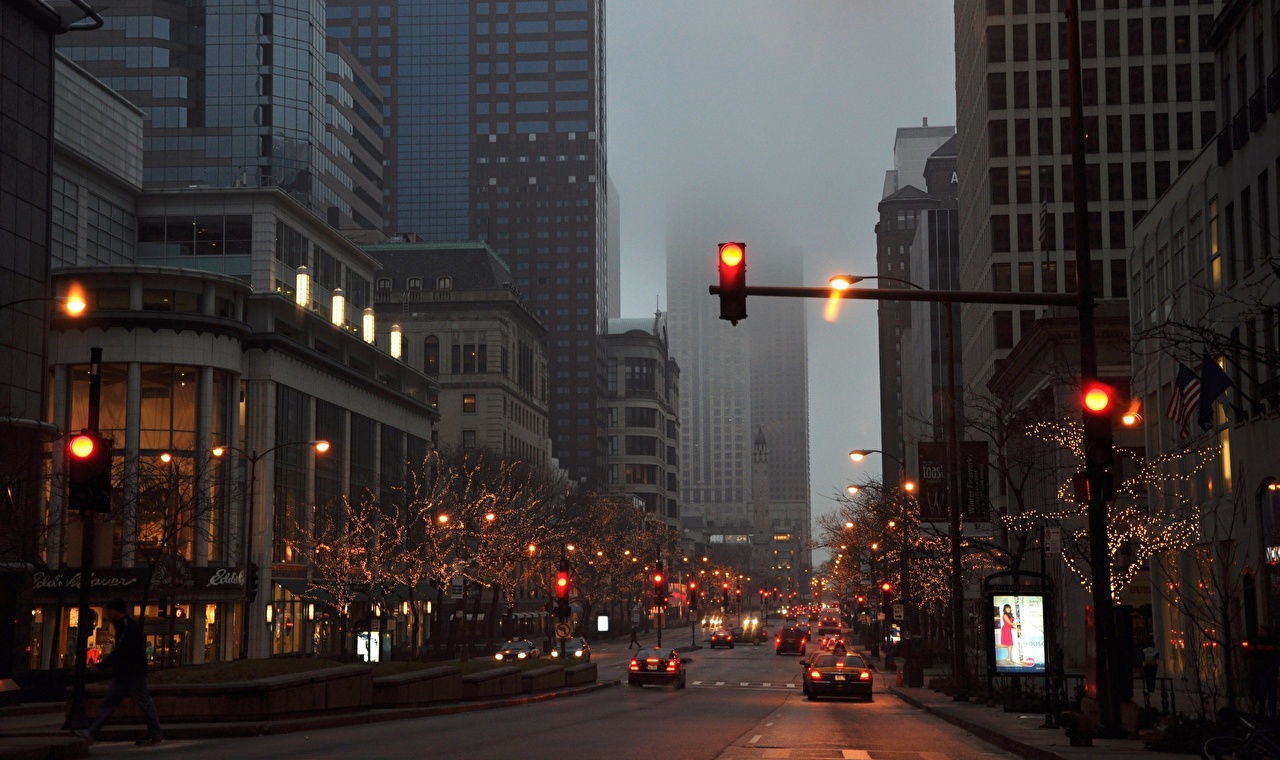 Desktop wallpapers chicago city usa roads street street lights
