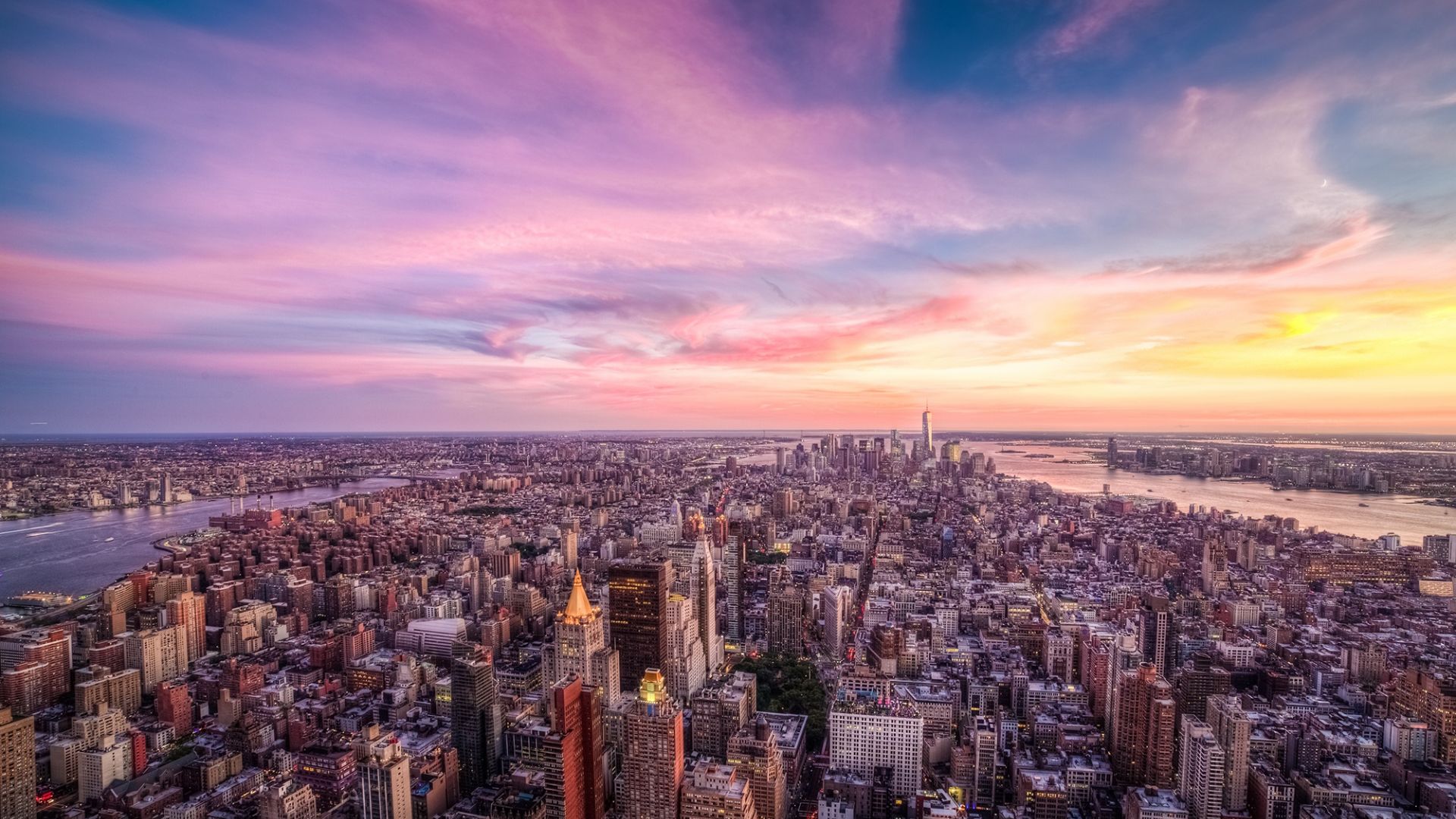Desktop wallpaper purple sunset of new york city usa wa hd image picture background jmnh
