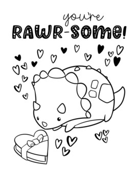 Dinosaur valentine coloring pages by layer arts co tpt