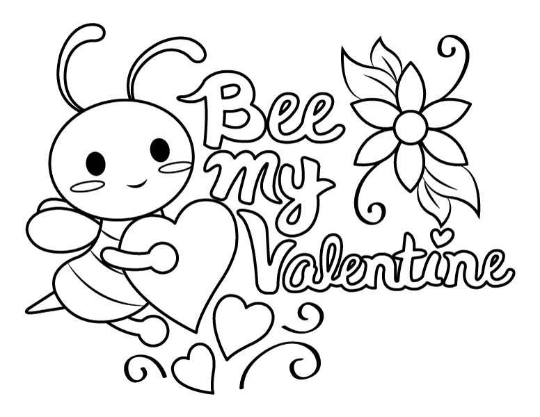Printable bee my valentine coloring page