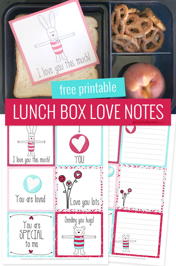 Free printable valentines day lunch box notes