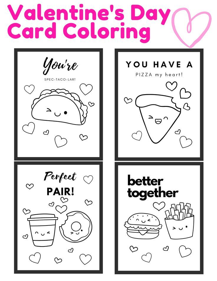 Valentines day card coloring pages cute food theme food themes valentines cards