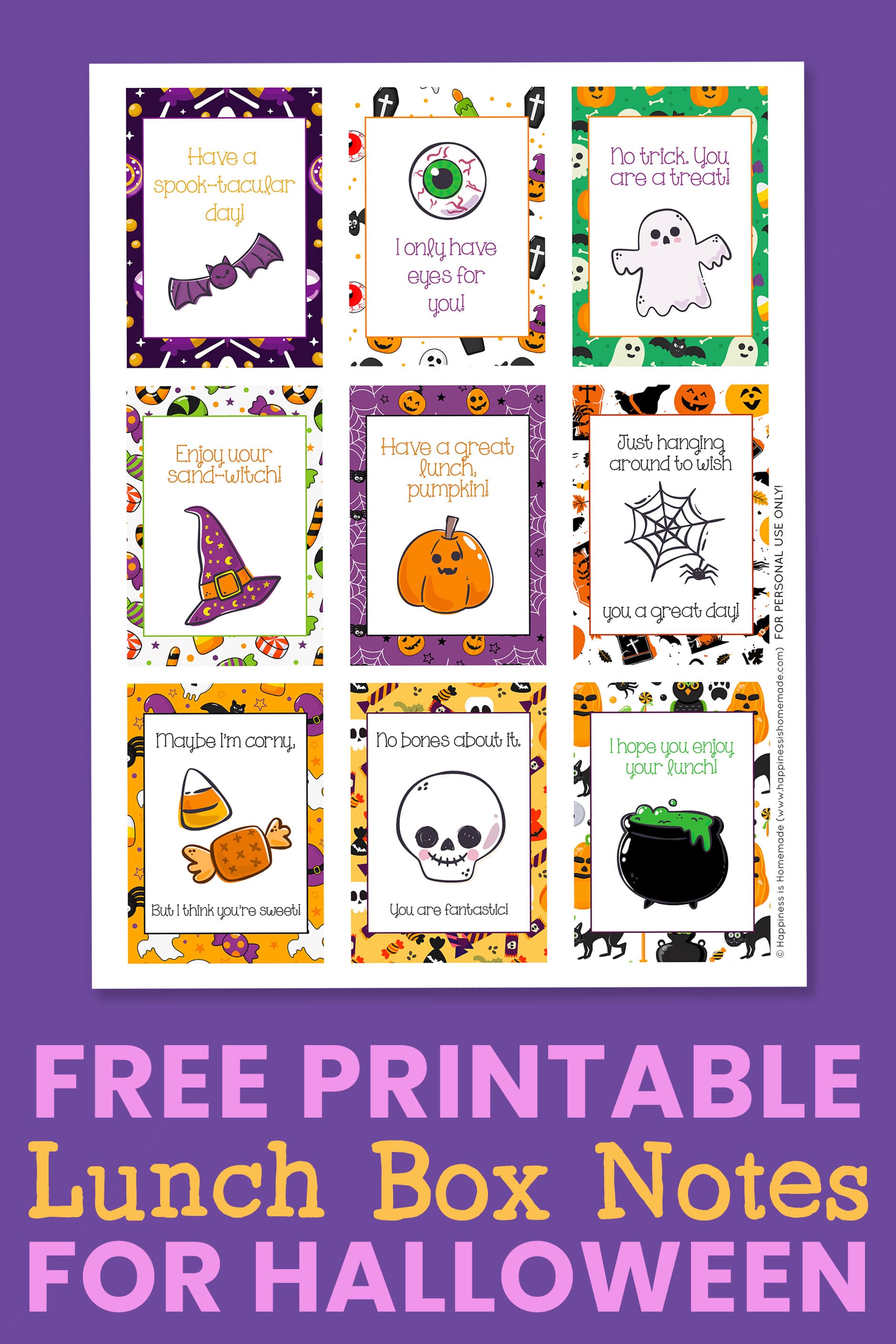 Printable halloween lunch box notes