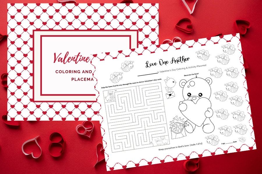 Free printable valentines day coloring pages and activity placemats