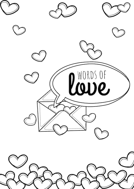 Premium vector word text act of love valentine coloring pages for kids and adult