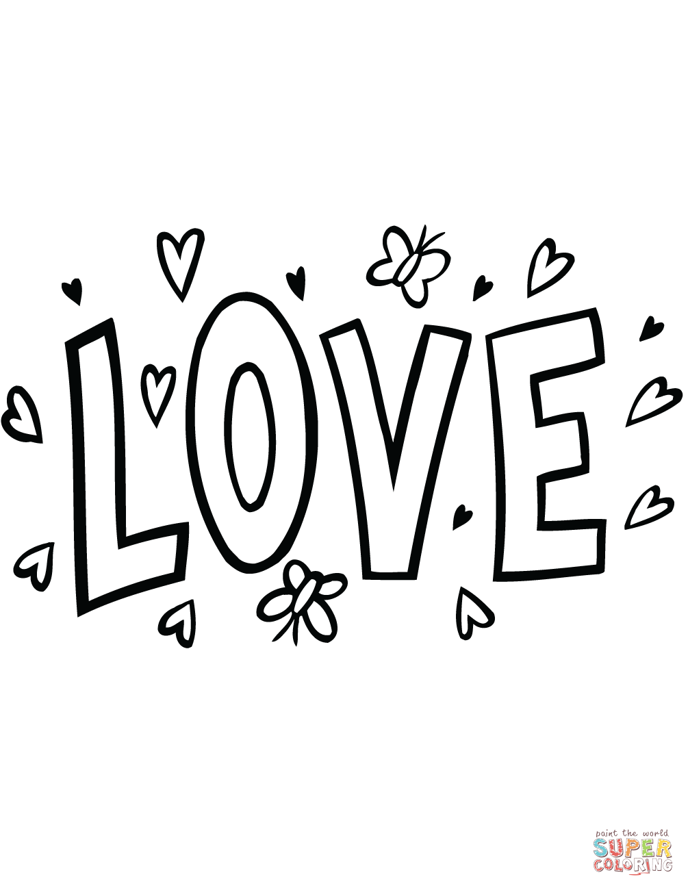 Love word art coloring page free printable coloring pages