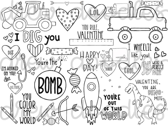 Valentines sayings coloring page pdf girl and boy versions instant download