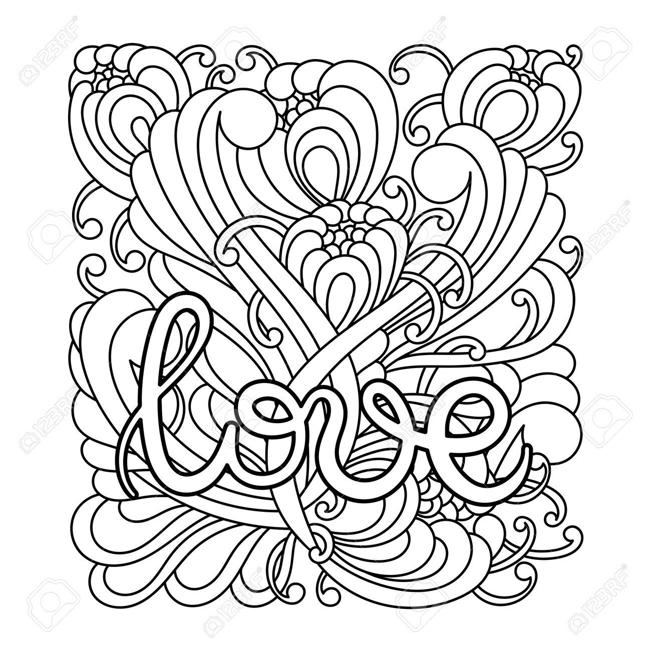Love word coloring page valentines day coloring book for children and adults vector illustration royalty free svg cliparts vectors and stock illustration image