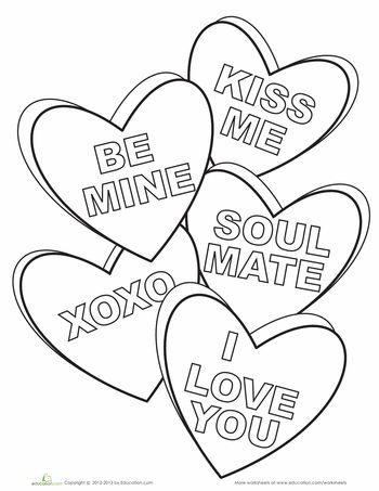 Candy hearts worksheet education heart coloring pages valentine coloring pages love coloring pages