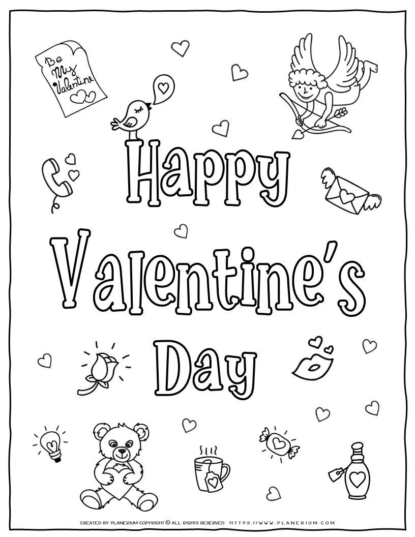 Happy valentines day coloring page