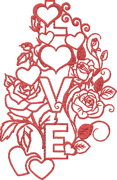 Valentine word art heart machine embroidery design