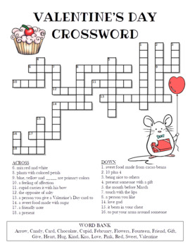 Valentines day crossword puzzle color and bw versions by celebration station