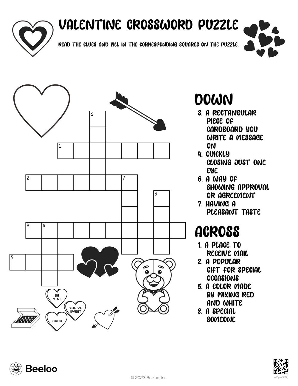 Valentine crossword puzzle â printable crafts and activities for kids