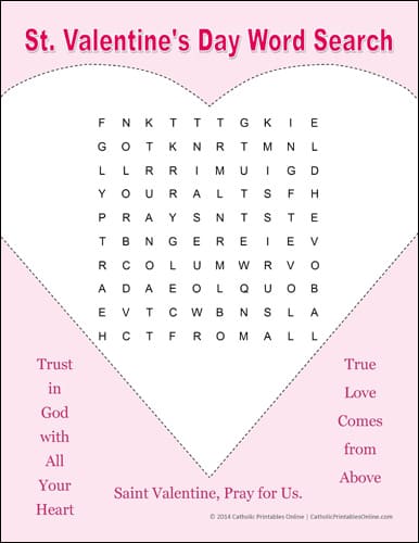 St valentines day word search printable