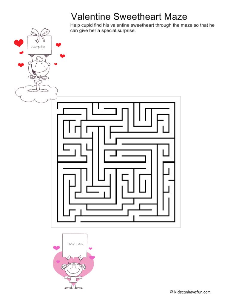 Valentines day printable mazes and puzzles