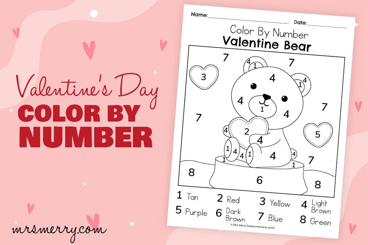 Valentines day color by number free printable mrs merry