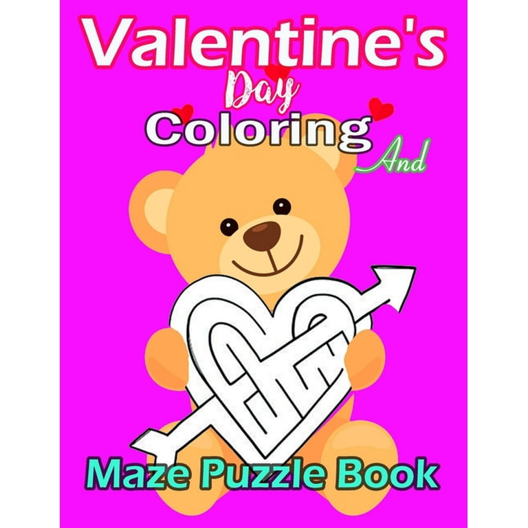Valentines day coloring and maze puzzle book heart cut outs coloring pages and activity book dot to dot maze puzzle crossword for girls boys coloring and activity book for kids