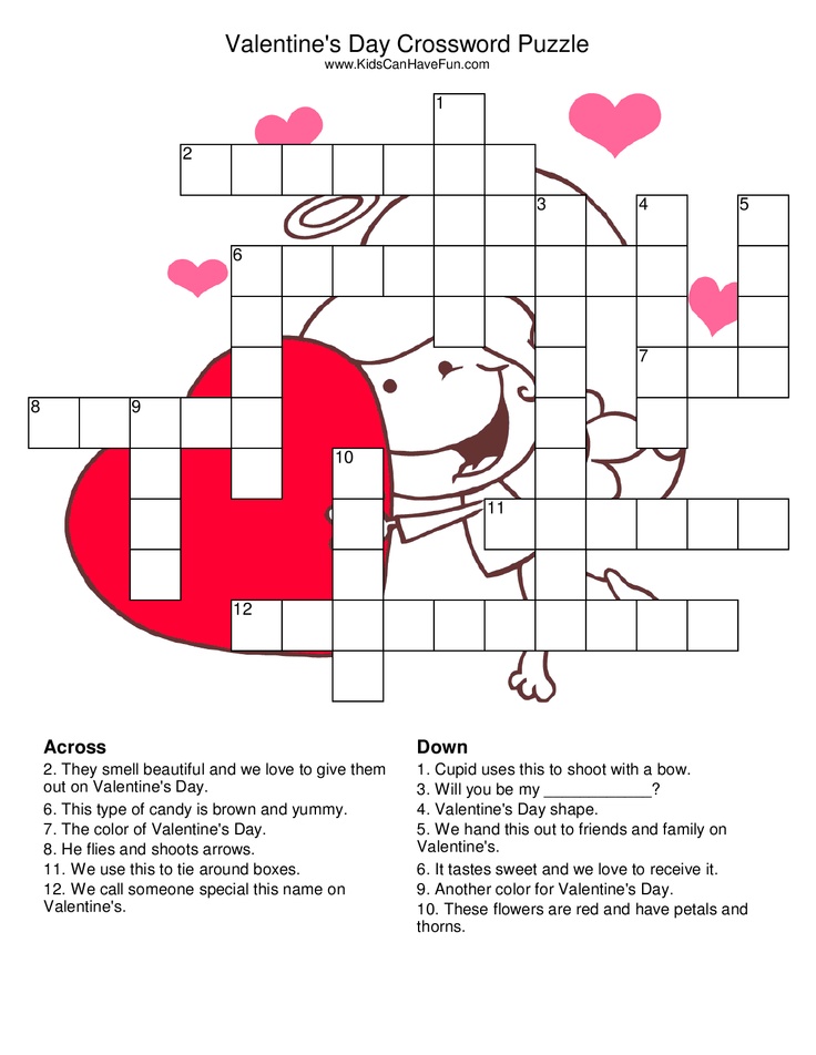 Valentines day crossword puzzle valentine worksheets valentine words valentines writing