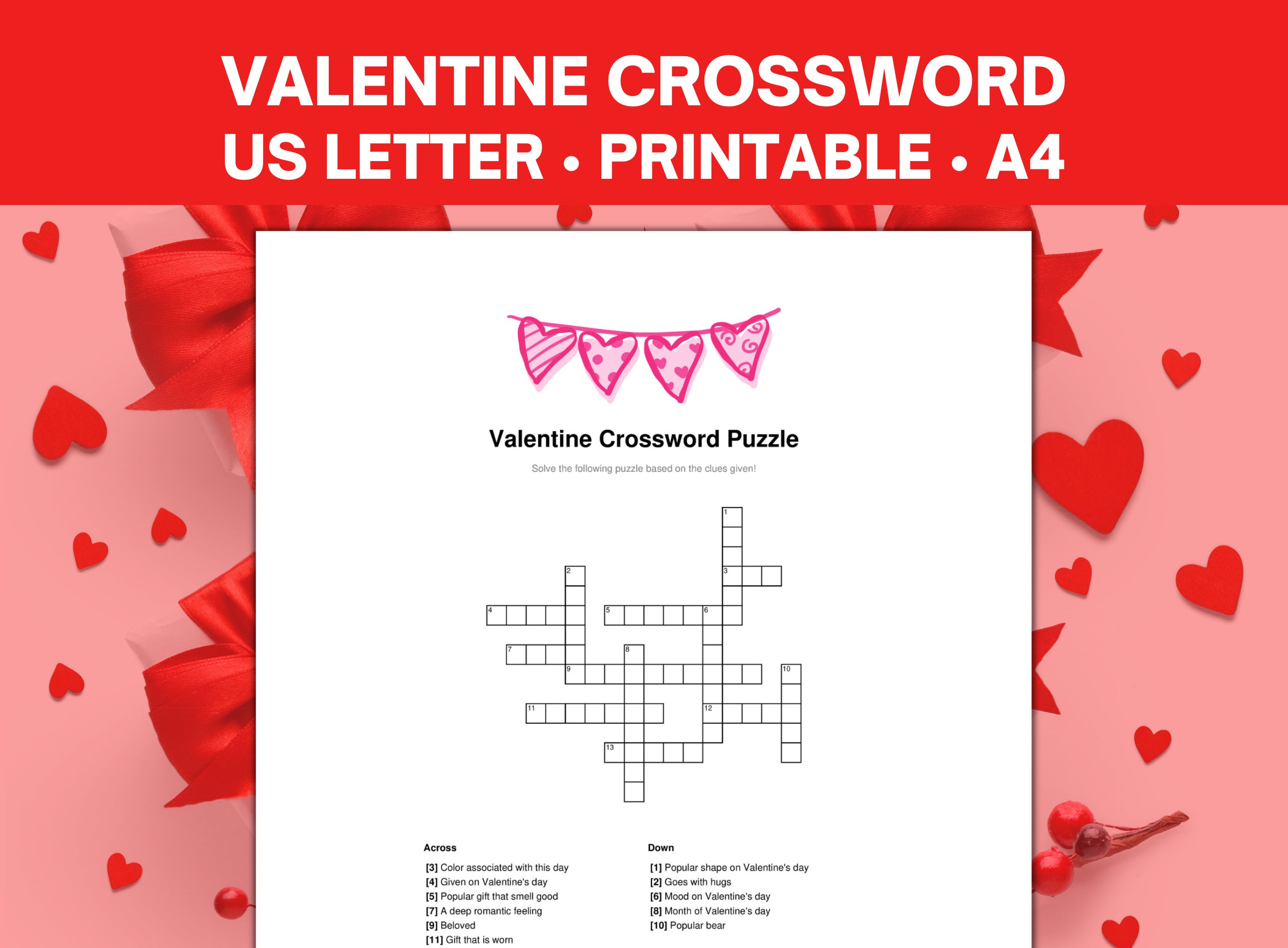 Valentine crossword valentine games printable valentines day games kids valentines activity