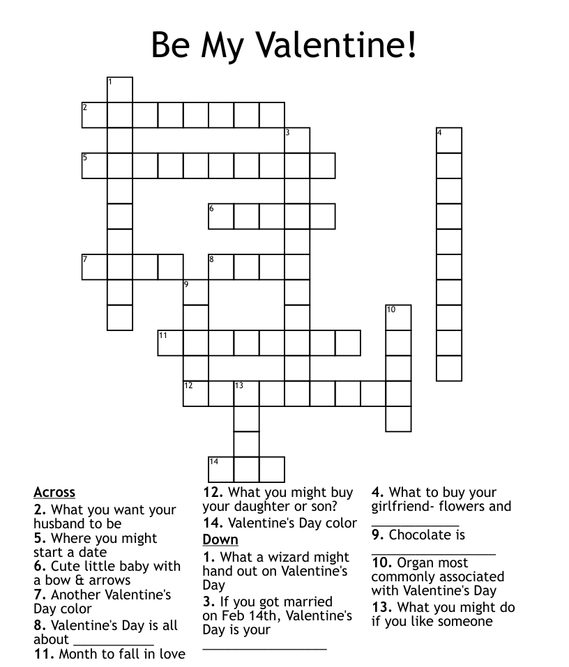Be my valentine crossword