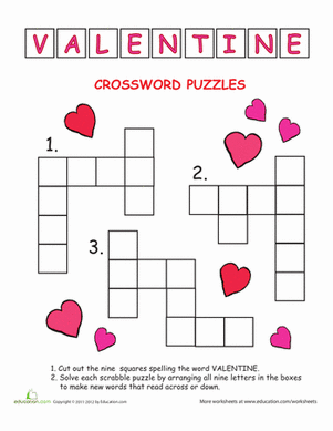 Crossword valentines day worksheet education printables free kids puzzles for kids valentine worksheets