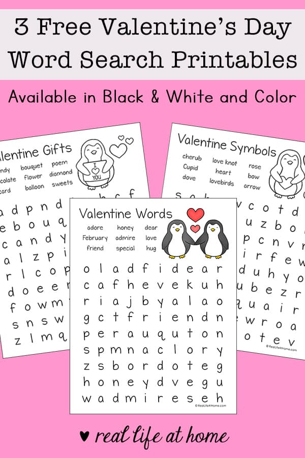 Free set of three valentines day word search printables for kids