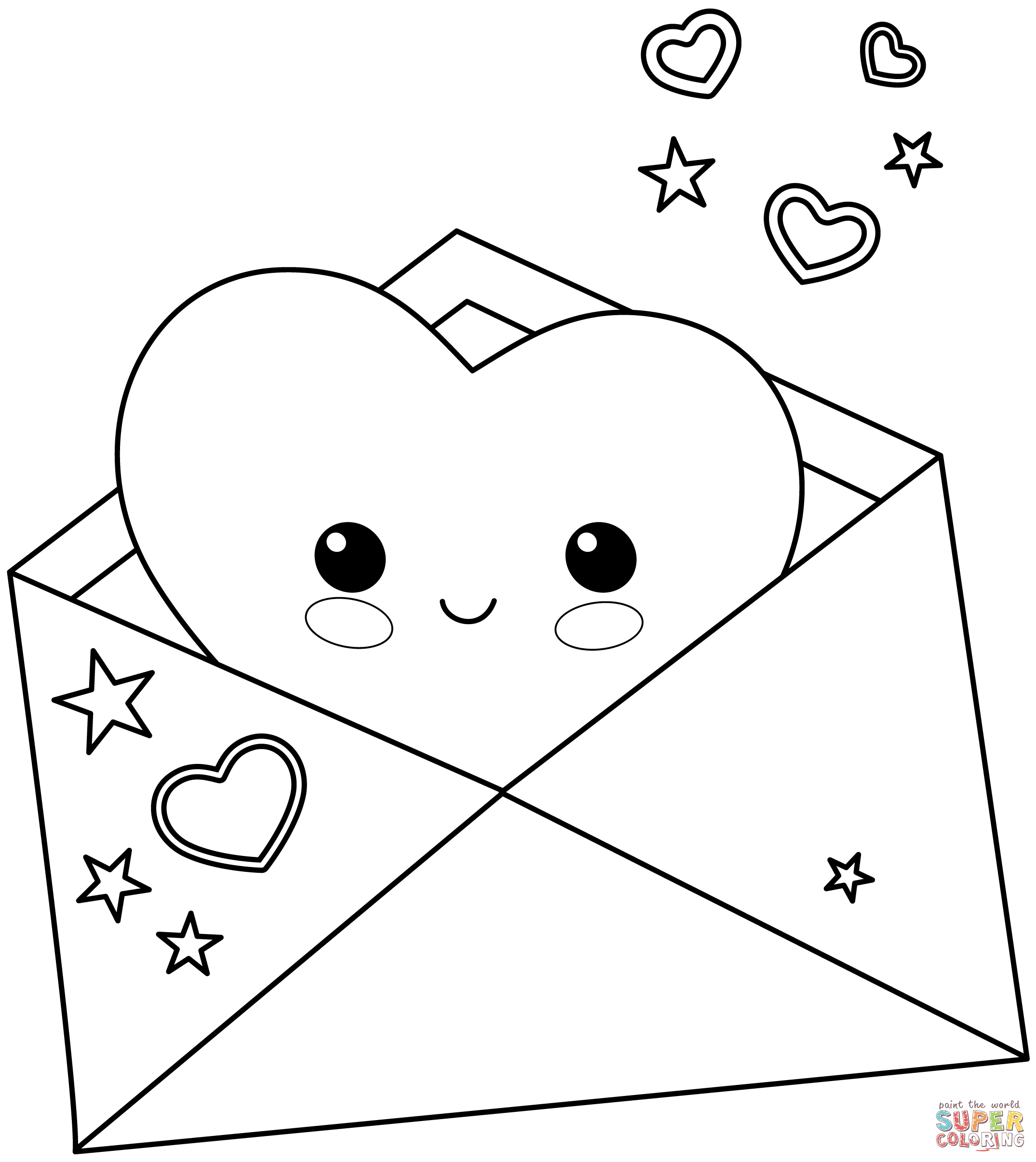 Kawaii envelope with postcard coloring page free printable coloring pages