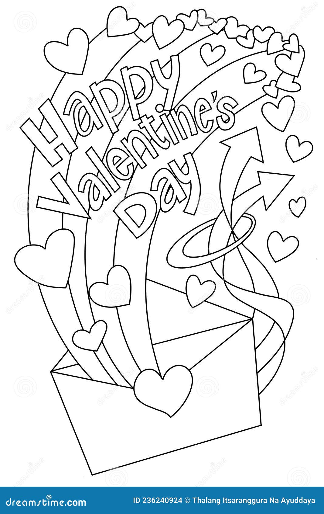 Illustration of doodle cute envelope happy valentines day coloring book background hand draw stock illustration