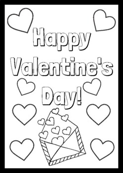 Valentines day coloring page hearts and envelope color tpt