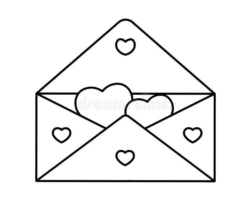 Envelope with a love message sketch hearts are flying from the letter vector illustration coloring book for children stock vector