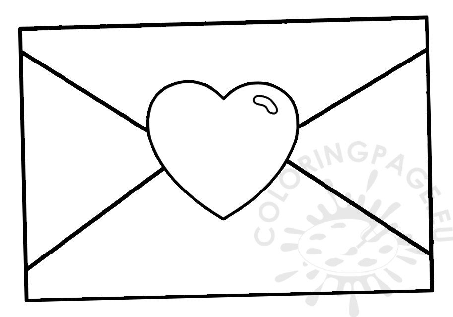 Valentines day envelope coloring page