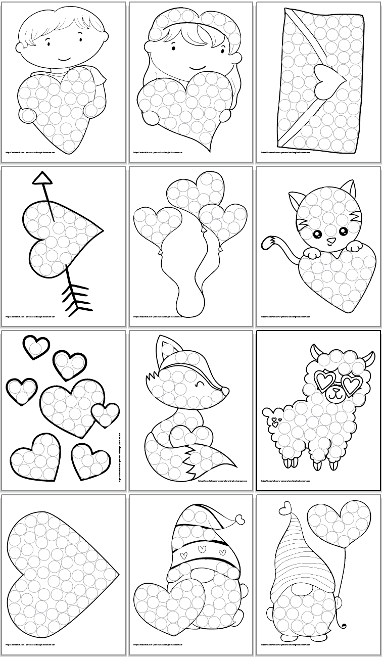 Free printable valentines day do a dot marker coloring pages
