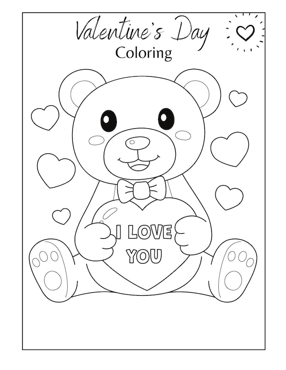 Valentines day coloring pages kids coloring instant download printable sheets kindergarten toddler by unicpapel