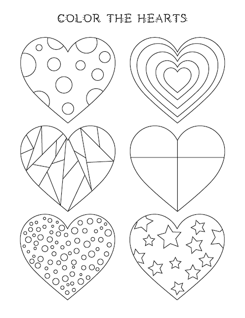 Premium vector valentines day coloring page for kids color the hearts activity for preschool and kindergarten