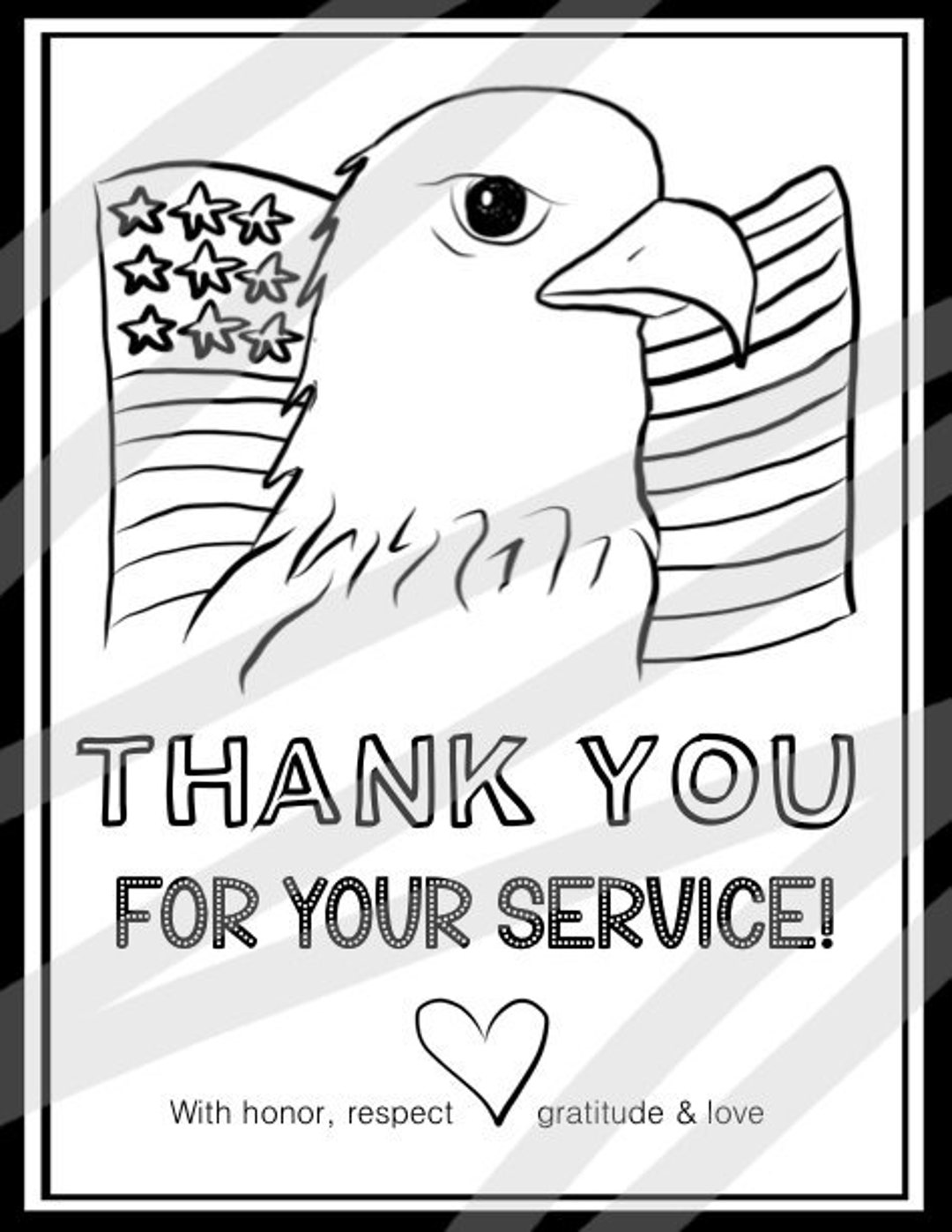 Thank you for your service veterans day gift coloring page printable pdf instant download gift for military army navy coast guard