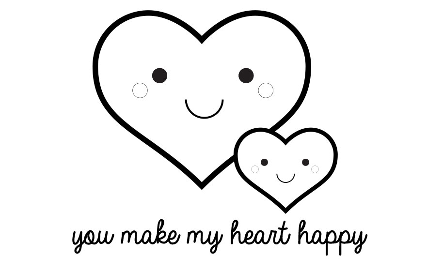 You make my heart happy valentines day printable coloring page