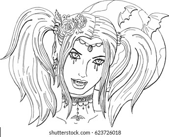 Coloring pages adults beautiful girl vampire stock vector royalty free