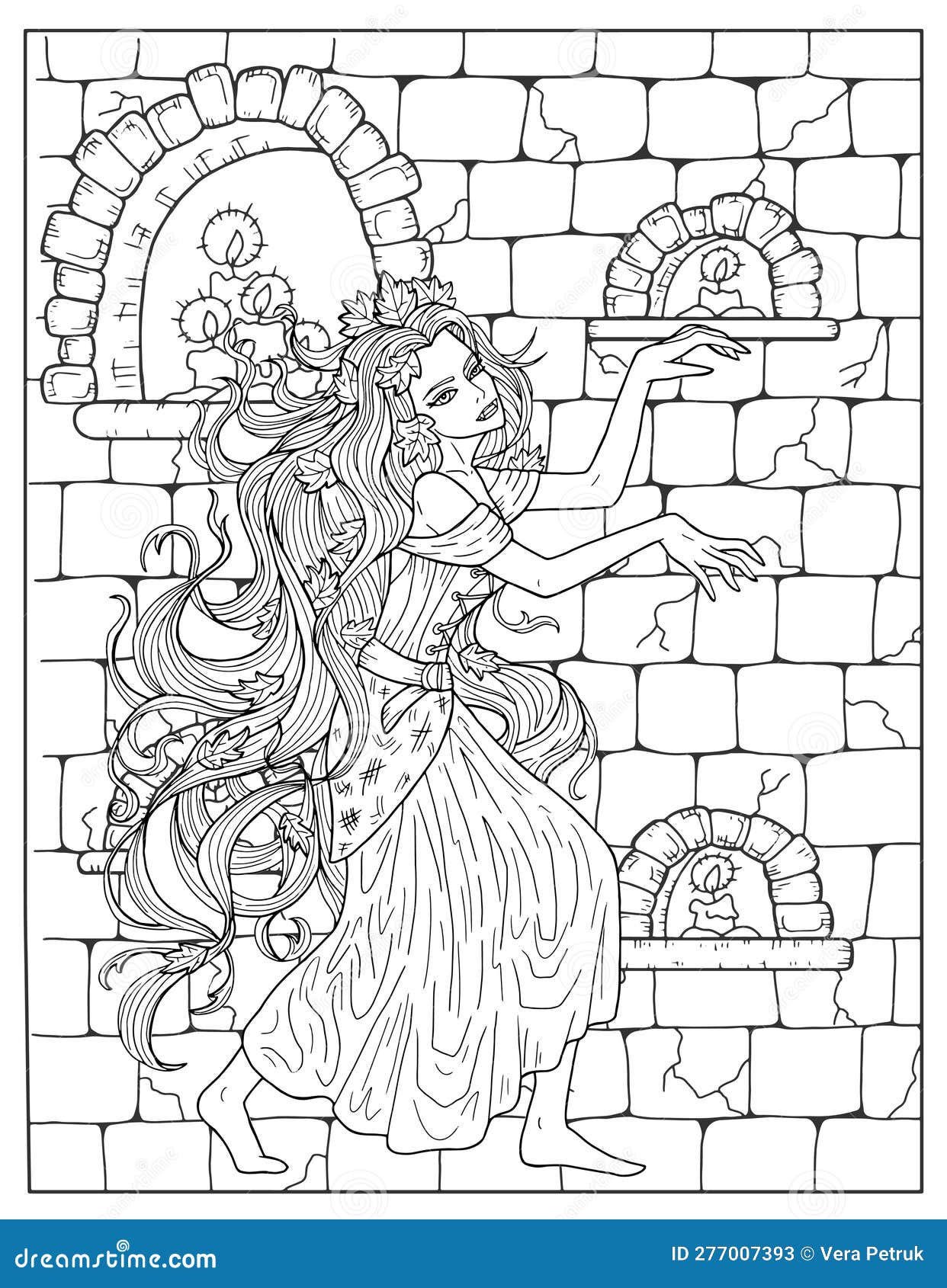Vintage coloring page with beautiful vampire princess stock vector