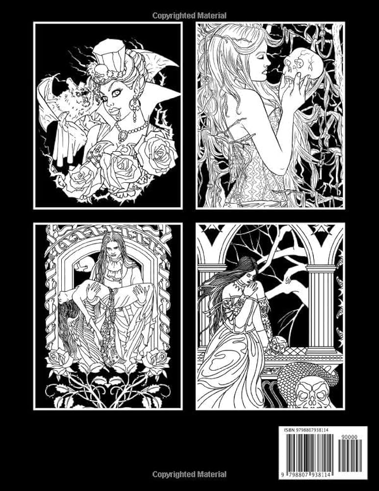 Midnight vampire loring book gothic vampire women with creative loring pages and amazing designs on black background for teens adults relieving stress relaxation world painting books