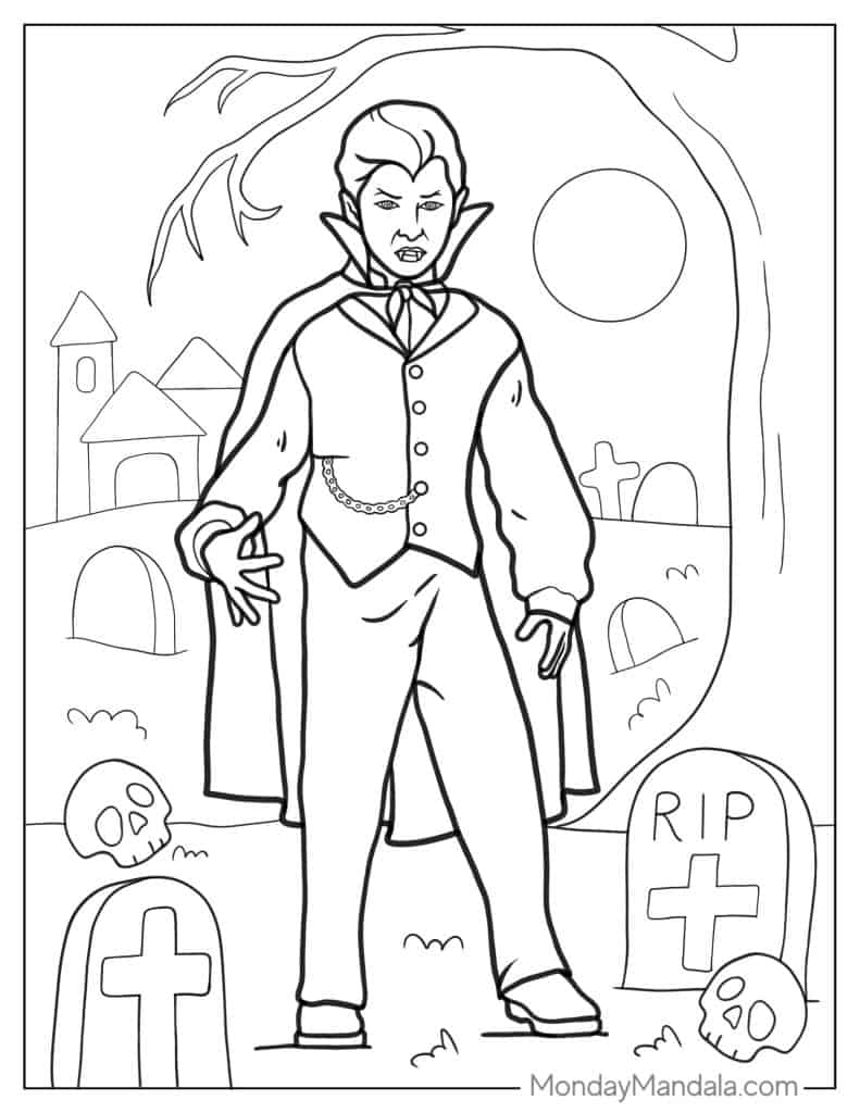 Vampire coloring pages free pdf printables