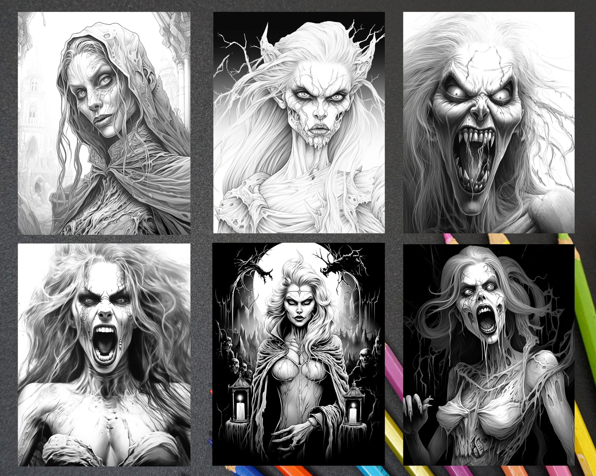 Halloween vampire grayscale coloring pages printable for adults pd â coloring