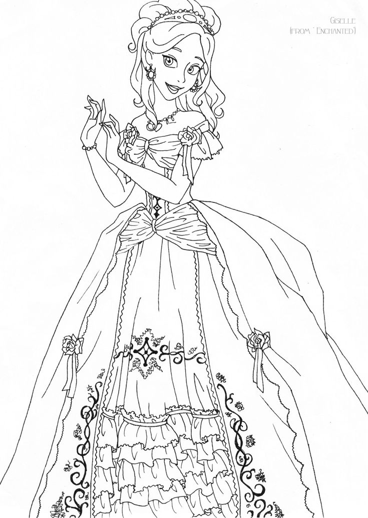 Giselle deluxe gown lineart by ladyamber on deviantart cinderella coloring pages princess coloring pages disney princess coloring pages