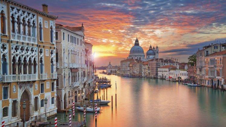 Venice cityscape italy water grand canal boat sky clouds sunrise cathedral town wallpapers hd desktop and mobile backgrounds