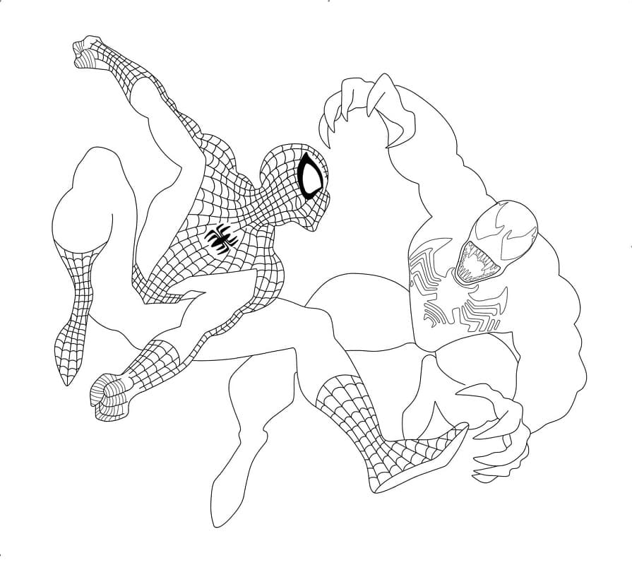 Spiderman attacks venom coloring page