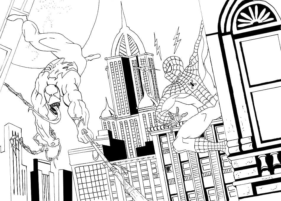 Spider man and venom coloring page