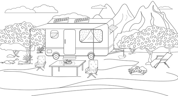 Thousand camping coloring page royalty
