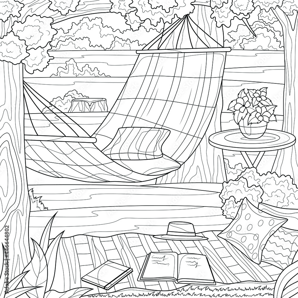 Nature and hammock rest zonecoloring book antistress for children and adultszen