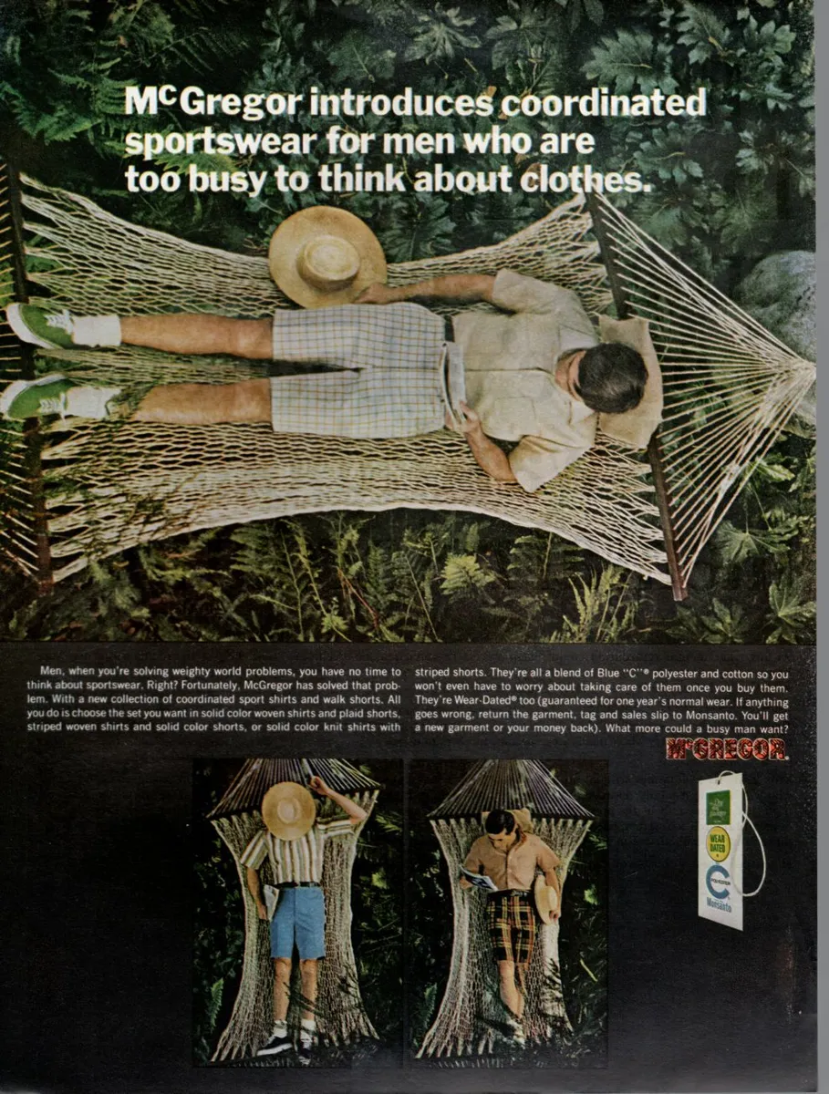 Vintage advertising print ad fashion mcgregor men too busy to think hammock