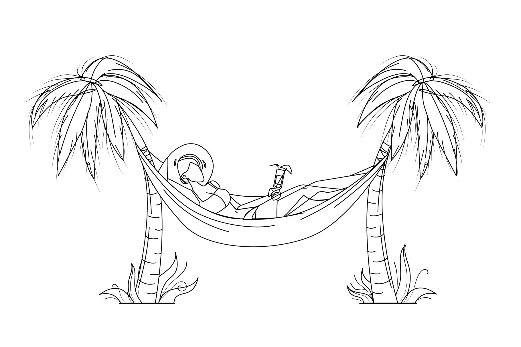 Woman relaxing with cocktail on hammock vector by sevector