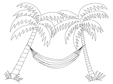 Premium vector vector palms and hammock coloring page illustration